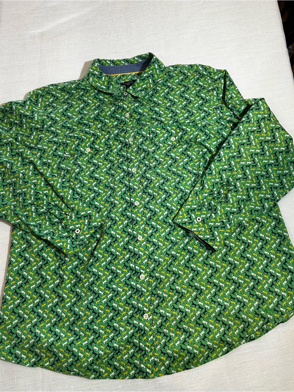 Talbots Green Horse Equestrian Print 100% Cotton Button Up Blouse Top Size 16